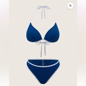 Samiol NWT Bikini Blue White Triangle Top Push Up Molded Cups Preppy Nautical